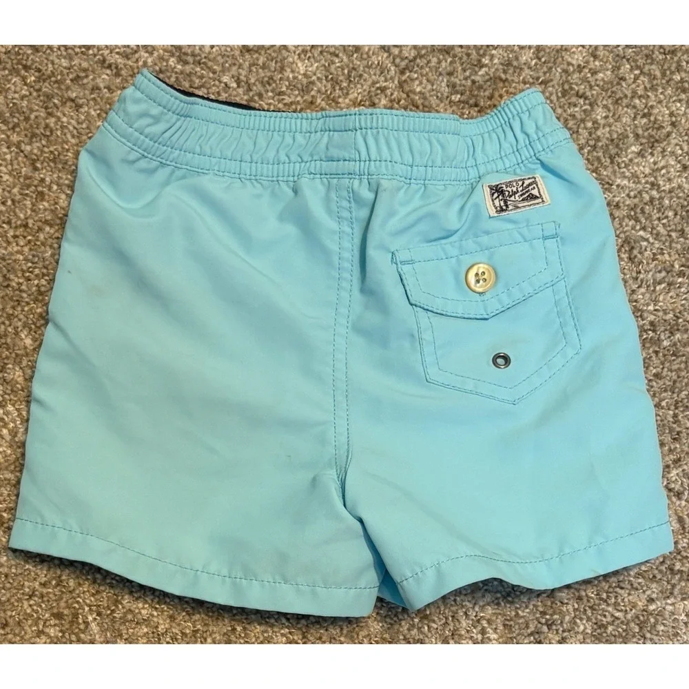 Ralph‎ Lauren Swim Trunks Baby Boy 18M Blue Mesh Lined Elastic Waist